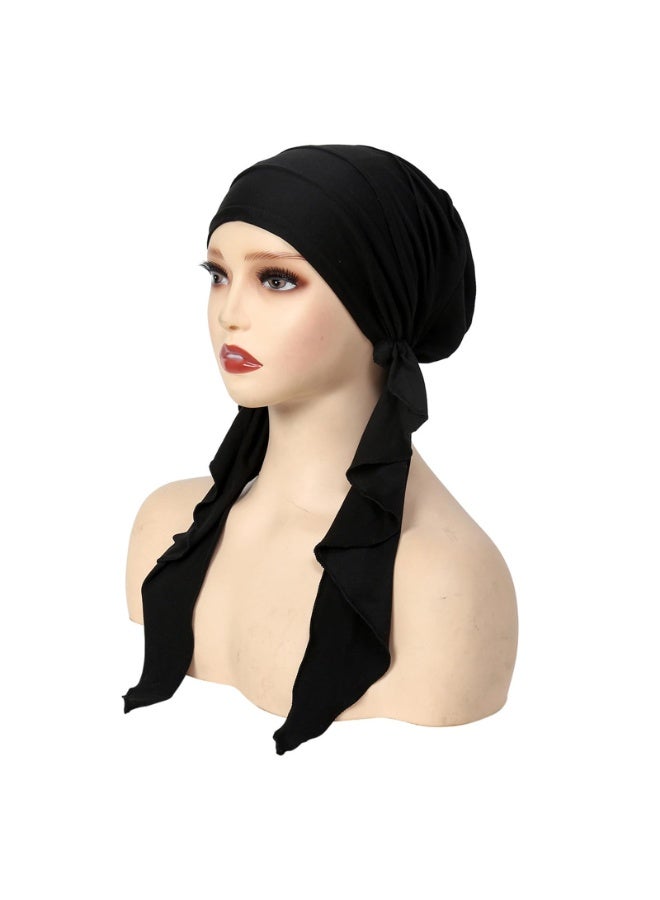 عمامة ناعمة نسائية بوشاح رأس مع أربطة طويلة، عبوة من قطعتين (أسود وبني) - Image 2