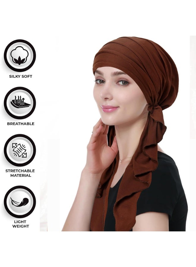 عمامة ناعمة نسائية بوشاح رأس مع أربطة طويلة، عبوة من قطعتين (أسود وبني) - Image 3