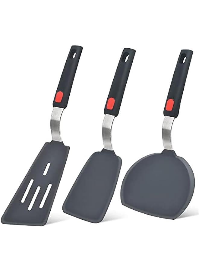 Arabest Set of 3 Silicone Spatulas for Nonstick Cookware - Flexible, Heat Resistant Kitchen Utensils for Cooking Eggs, Pancakes, Fish, and Burgers - BPA Free Rubber Spatula Set withstands up to 600°F - Image 1