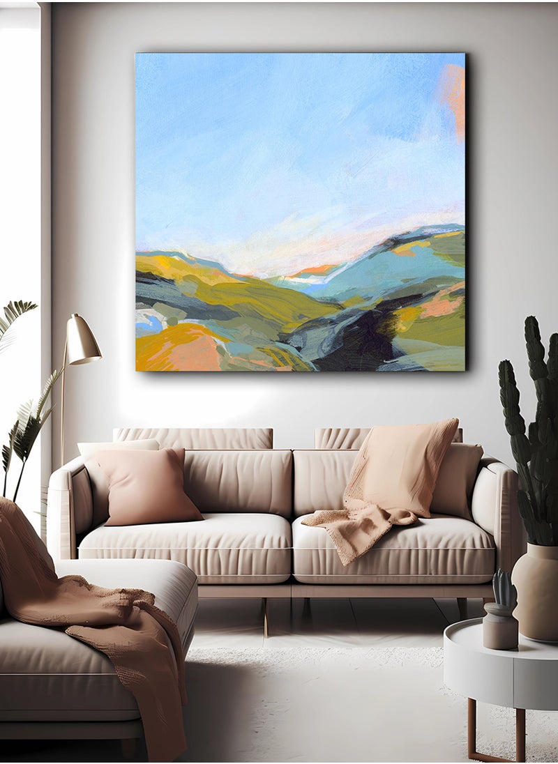 LOWHA Square Canvas Wall Art Stretched Over Wooden Frame with Gouache Painting  - Image 1