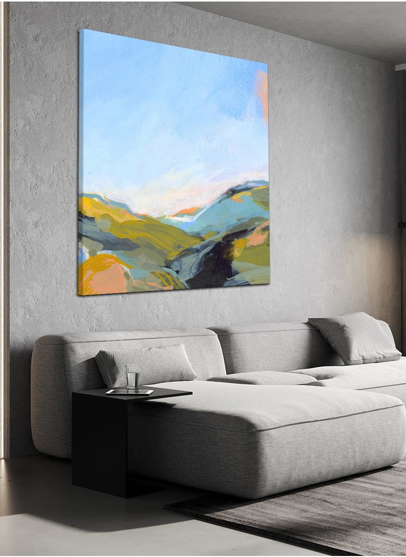 LOWHA Square Canvas Wall Art Stretched Over Wooden Frame with Gouache Painting  - Image 2