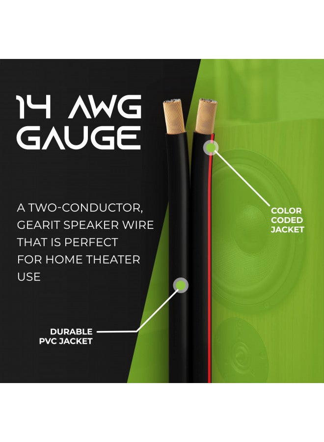 GearIT سلك مكبر الصوت 14AWG، سلك مكبر الصوت من سلسلة GearIT Pro مقاس 14 AWG (500 قدم / 152.4 متر) استخدام رائع لمكبرات الصوت في المسرح المنزلي ومكبرات الصوت في السيارة باللون الأسود - Image 2