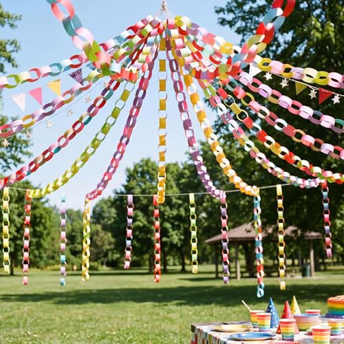 Lincia 600 Sheet Paper Chain Garland Strips 1x8 Inch with Double Sided Tape DIY Construction Paper Chains for Birthday Wedding Holiday Party Decorations Crafts Supplies Mexican Festival - Image 1
