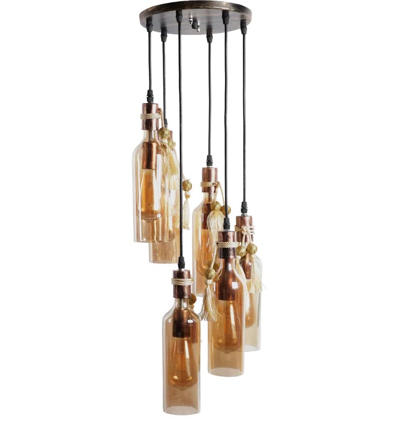 WHITERAY Cluster of 6 Copper Antique Hanging Chandelier Light, Antique Design, Luster Glass for Bedroom, Living Room, Café, Restaurant, Hallway, Kitchen, Over The Dining Table, Hotels (with Bulb) - Image 5