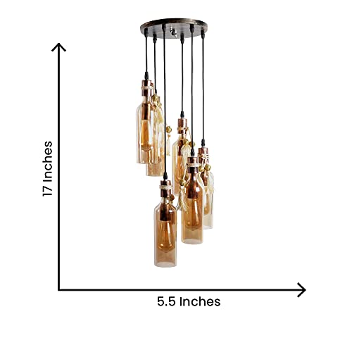 WHITERAY Cluster of 6 Copper Antique Hanging Chandelier Light, Antique Design, Luster Glass for Bedroom, Living Room, Café, Restaurant, Hallway, Kitchen, Over The Dining Table, Hotels (with Bulb) - Image 4