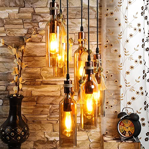 WHITERAY Cluster of 6 Copper Antique Hanging Chandelier Light, Antique Design, Luster Glass for Bedroom, Living Room, Café, Restaurant, Hallway, Kitchen, Over The Dining Table, Hotels (with Bulb) - Image 1