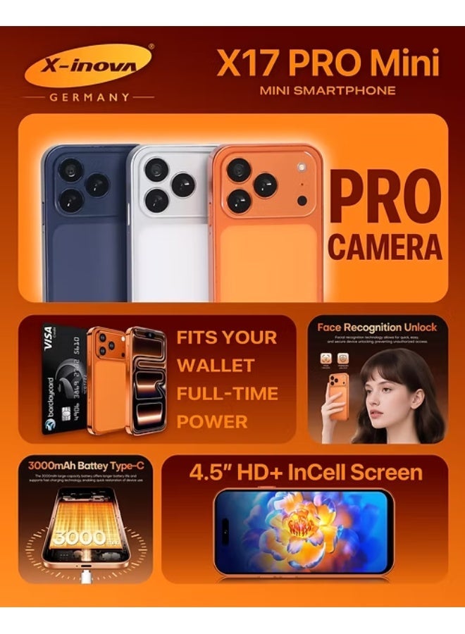 X-inova X17 PRO Mini Smartphone – 4.5" HD+ InCell Display, 4GB RAM, 64GB ROM, 5G Network & 13MP Ultra Clear Camera (ORANGE) - Image 4