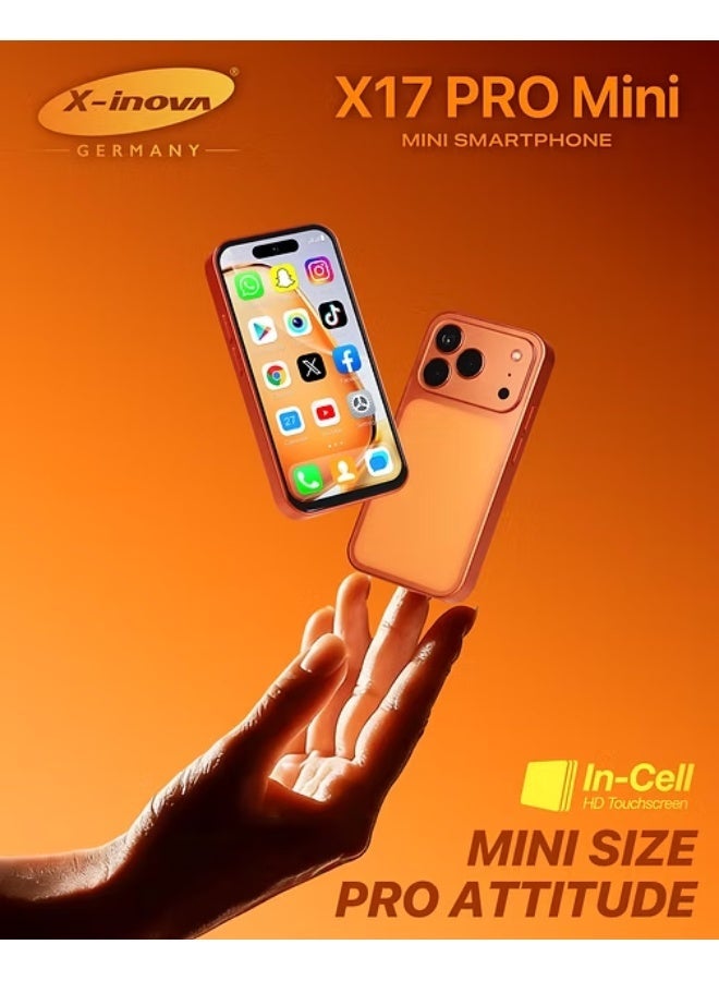 X-inova X17 PRO Mini Smartphone – 4.5" HD+ InCell Display, 4GB RAM, 64GB ROM, 5G Network & 13MP Ultra Clear Camera (ORANGE) - Image 3