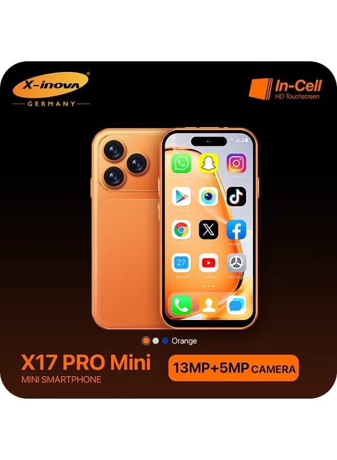 X-inova X17 PRO Mini Smartphone – 4.5" HD+ InCell Display, 4GB RAM, 64GB ROM, 5G Network & 13MP Ultra Clear Camera (ORANGE) - Image 1