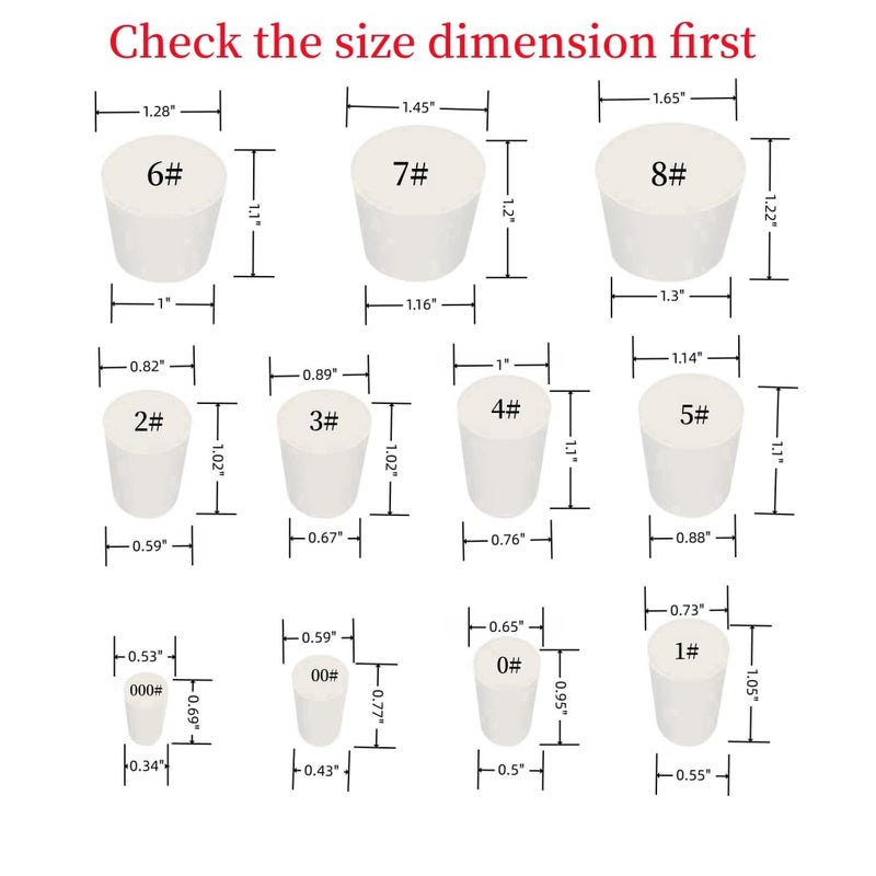 Newflager 26 Pack Solid Rubber Stopper, White Lab Plug, 000# - 8# Sizes Assortment, 11 Assorted Sizes - Image 2