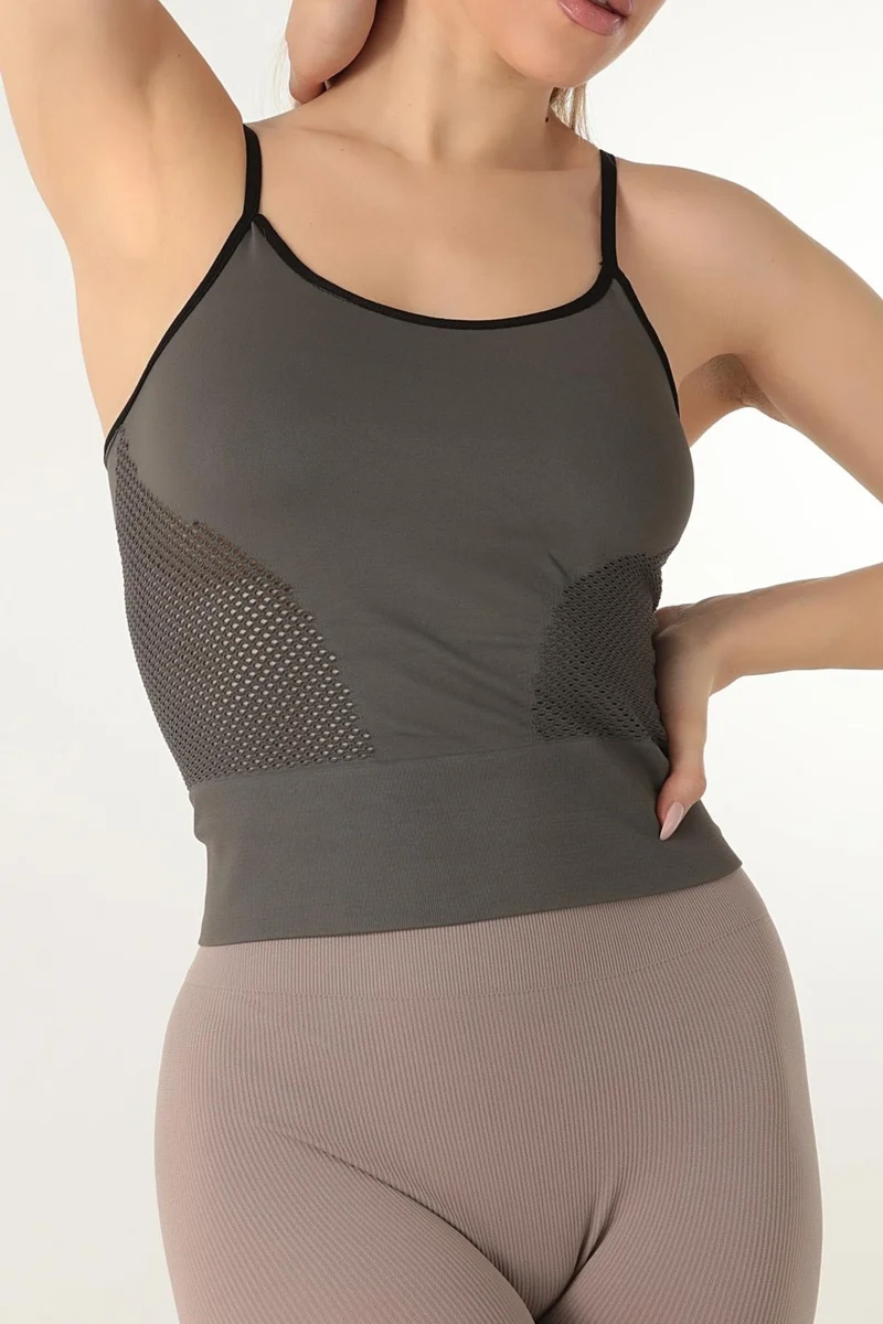 Miorre Thin Strap Mesh Detailed Sports T-Shirt
