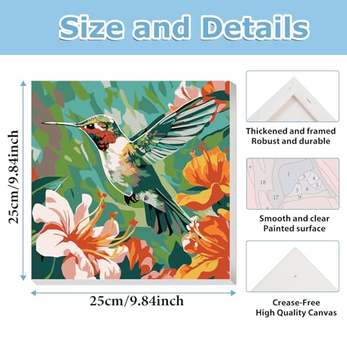 hkejoi Hummingbird Paint by Numbers Kit for Adults Beginner, Bird Paint by Numbers with Frame and Easel, DIY Crafts Painting by Number for Gift Home Wall Decor 9.84x9.84 inch - Image 3