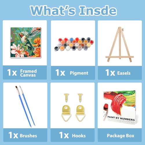 hkejoi Hummingbird Paint by Numbers Kit for Adults Beginner, Bird Paint by Numbers with Frame and Easel, DIY Crafts Painting by Number for Gift Home Wall Decor 9.84x9.84 inch - Image 4