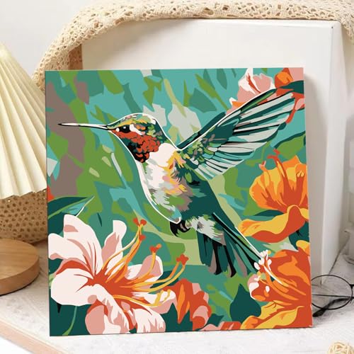 hkejoi Hummingbird Paint by Numbers Kit for Adults Beginner, Bird Paint by Numbers with Frame and Easel, DIY Crafts Painting by Number for Gift Home Wall Decor 9.84x9.84 inch - Image 2