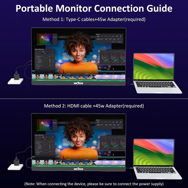 InnoView 23.8" QHD 2K Portable Monitor for World Cup,100Hz IPS Gaming Display,Frameless,100% sRGB,USB-C HDMI for PS5/Xbox/Switch - Perfect for Football Matches - Image 3