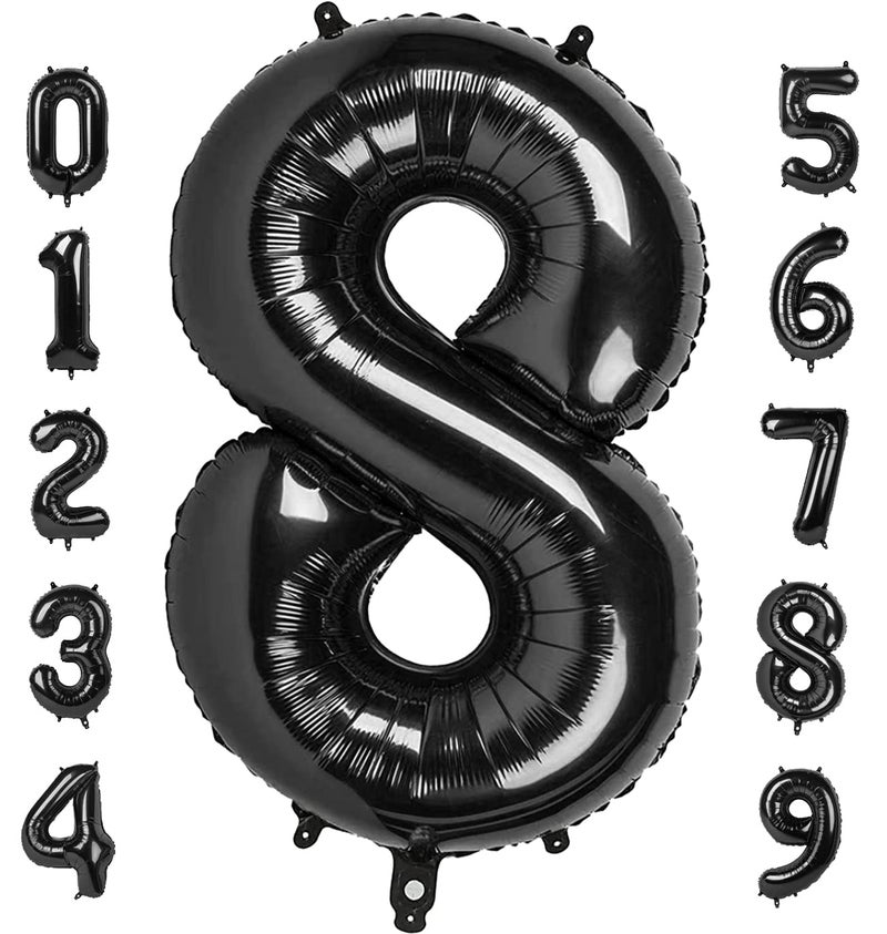 Mluchee 40 Inch Number 8 Balloon, Black 8 18 28 80 Birthday Balloons for Men Boys, 8th Birthday Decorations Party Supplies, Wedding, Graduations - Image 1