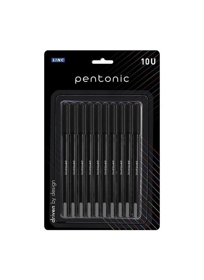 Pentonic Pentonic 0.7 mm Ball Pen Blister Pack | Black Body | Black Ink | Set of 10 Pens  - Image 1