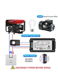 KASTWAVE AC Power Meter, 80-260V 100A Voltage Current Color LCD Display Panel, Current Voltage Amperage Energy Meter Monitor, Digital Ammeter Voltmeter with Split Core Current Transformer CT, AC 100A Meter  - Image 5