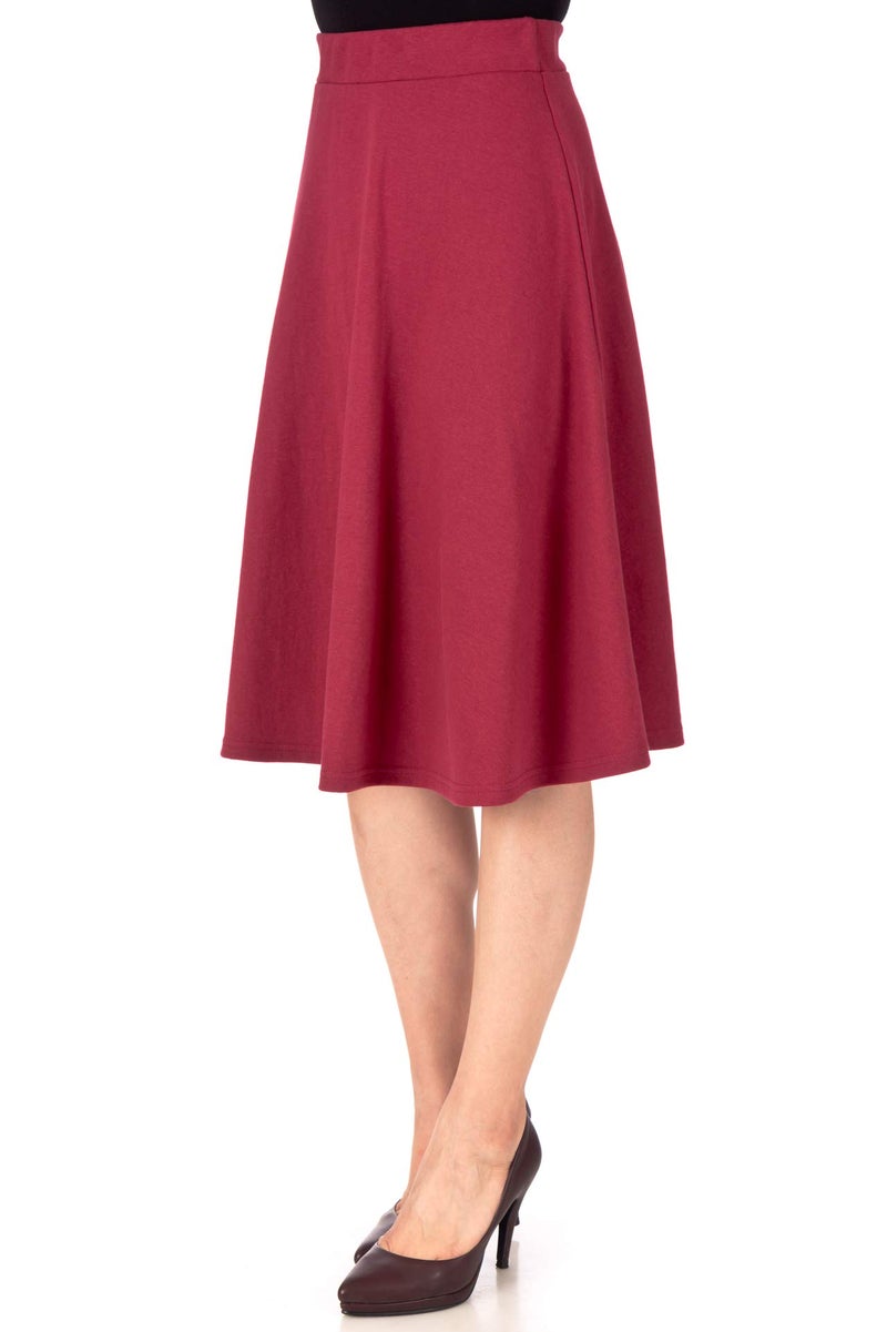 Dani's Choice Everyday High Waist A-line Flared Skater Midi Skirt (S, Burgundy) - Image 5