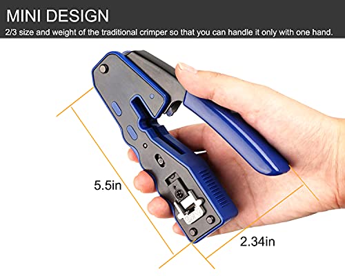 PETECHTOOL RJ45 Crimp Tool All-in-one Crimping Tool Ethernet Cable Crimper Stripper Cutter for Pass Thrugh Connectors with 100PCS Cat6 Connectors and 1 Set of Blades - Image 5