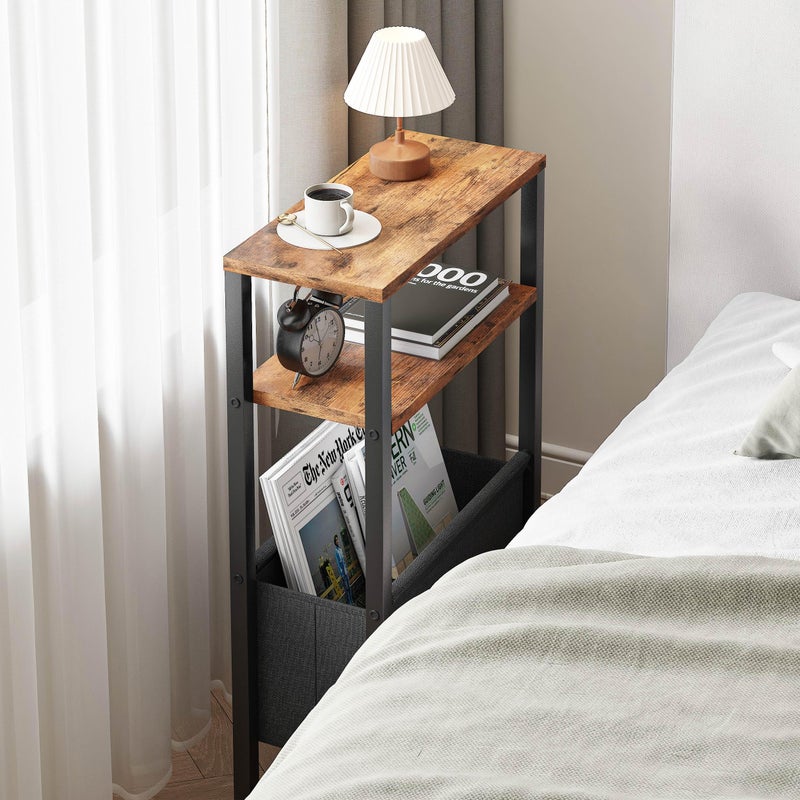 IRCPEN Narrow Side Table, Slim End Table with Magazine Rack, Bedside Table for Small Spaces, 3 Tier Sofa Couch Table Nightstand for Living Room, Bedroom Rustic Brown LET503R - Image 5