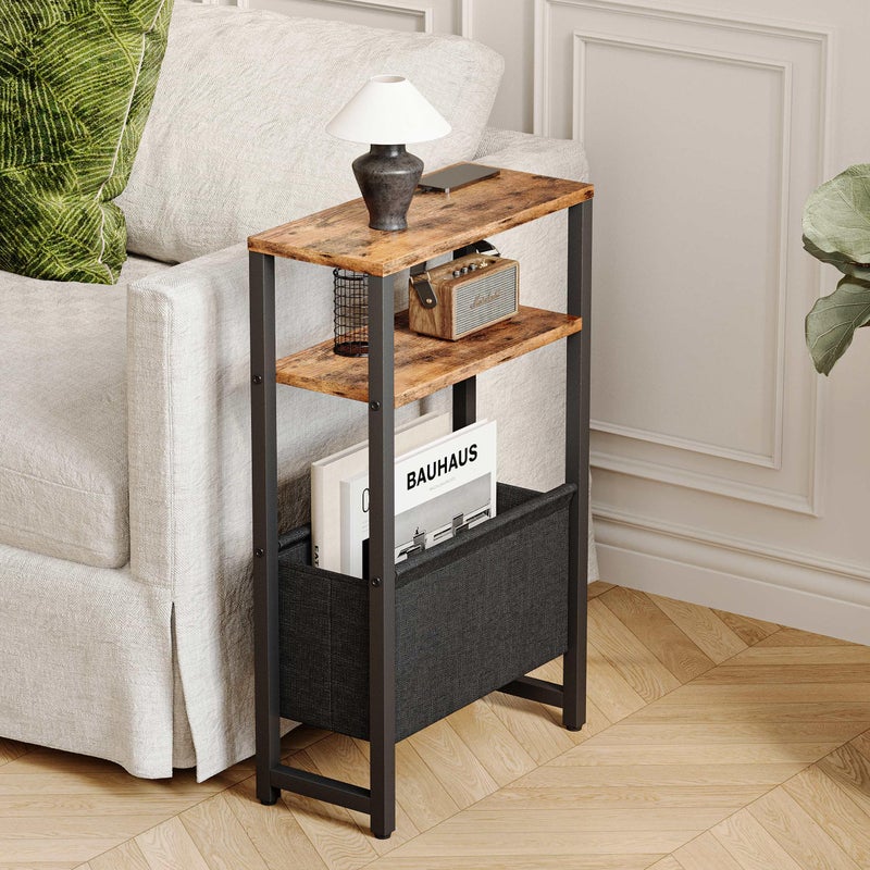 IRCPEN Narrow Side Table, Slim End Table with Magazine Rack, Bedside Table for Small Spaces, 3 Tier Sofa Couch Table Nightstand for Living Room, Bedroom Rustic Brown LET503R - Image 2