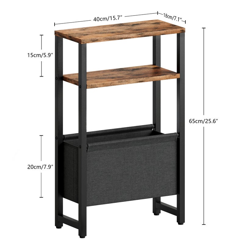 IRCPEN Narrow Side Table, Slim End Table with Magazine Rack, Bedside Table for Small Spaces, 3 Tier Sofa Couch Table Nightstand for Living Room, Bedroom Rustic Brown LET503R - Image 3