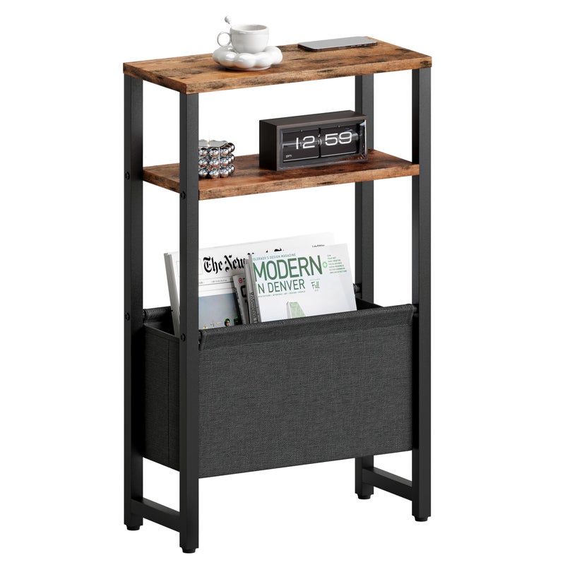 IRCPEN Narrow Side Table, Slim End Table with Magazine Rack, Bedside Table for Small Spaces, 3 Tier Sofa Couch Table Nightstand for Living Room, Bedroom Rustic Brown LET503R - Image 1