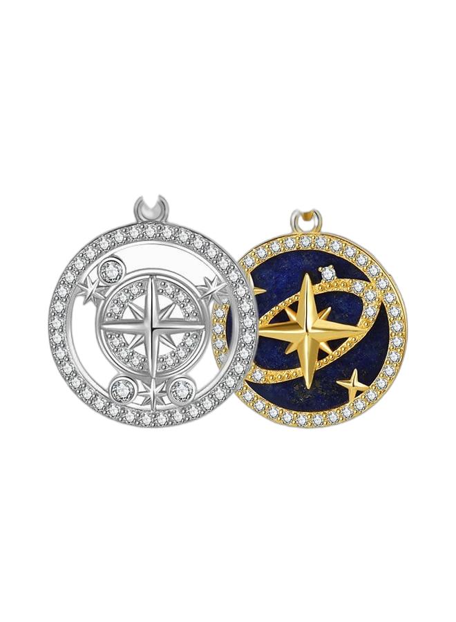 Moonmory قلادة نجمة ثمانية الأضلاع محظوظة من الفضة الإسترلينية 925 للنساء مع سلسلة قابلة للتعديل بطول 50 سم، قلادة طويلة بحجر دائري متحرك، هدايا رمضان/عيد الأم/العطلات وقلادة نجمة صحراوية بوصلة من الفضة 925 مطلية بالذهب عيار 18 قيراط للنساء، قلادة بتصميم نجمة ثمانية الأضلاع مع زيركون شفاف، قابلة للتعديل بطول 50 سم، أفضل هدية لرمضان، عيد الحب، عيد الأم. - Image 1