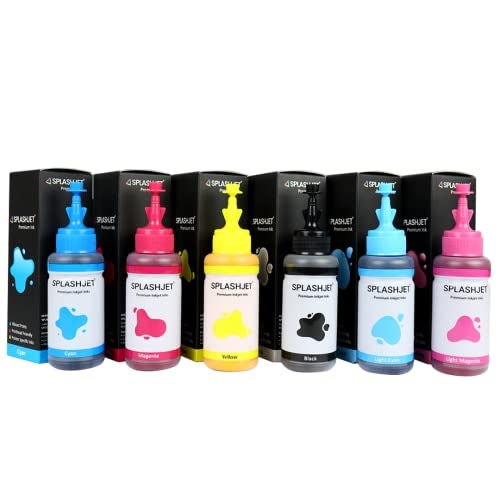 Splashjet Sublimation Ink for Epson L805, L800, L1800 - Heat Transfer Printing on Mugs, Mobile Cases, Polyester T-Shirts etc for use with Epson 6 Color Printers (70gm x 6 Color) Ink Bottle – 501907 - Image 1