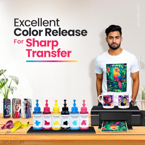 Splashjet Sublimation Ink for Epson L805, L800, L1800 - Heat Transfer Printing on Mugs, Mobile Cases, Polyester T-Shirts etc for use with Epson 6 Color Printers (70gm x 6 Color) Ink Bottle – 501907 - Image 4