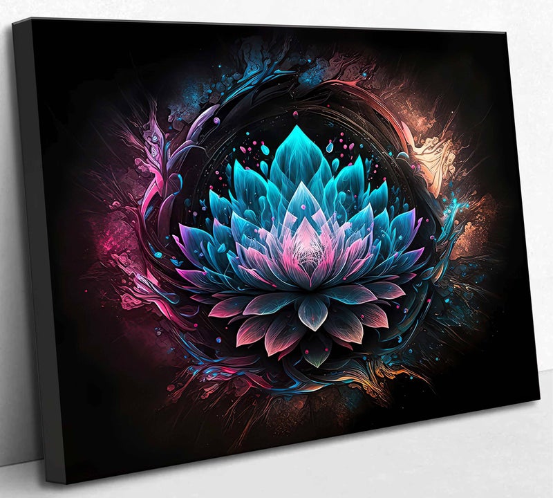 Zen Canvas Wall Art Black and blue Lotus Flower Bloom in Painting Picture Wall Decor Yoga Spa Meditation Spiritual Room Poster Print Artwork for Bathroom Bedroom Office Yoga Room Home Decoration