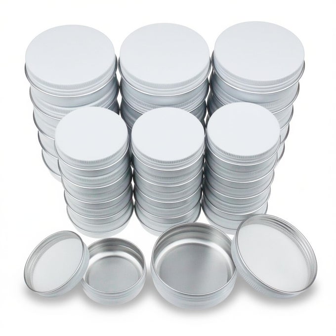 32 PIECES SCREW LID ROUND ALUMINUM TINS EMPTY METAL JARS SPICE LIP BALM CANDLE STORAGE CONTAINERS TRAVEL CANS 2OZ 1OZ MIXED SIZES WHITE