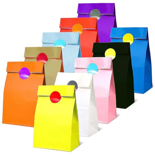 Festiko 12 Pcs Paper Goodie Bags (24 X 13 X 8 Cm) - Party Favor Color Paper Bags, Goodie Candy Gift Paper Bags For Birthday/Wedding - Colorful Without Handle,Multicolor - Image 1