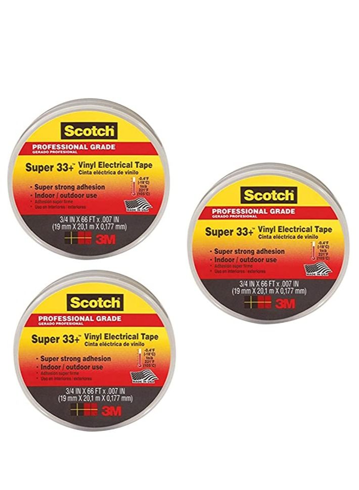 Scotch(R) 3M Scotch Super 33+ Vinyl Electrical Tape, .75-Inch by 66-Feet, PACK OF 3  - Image 1