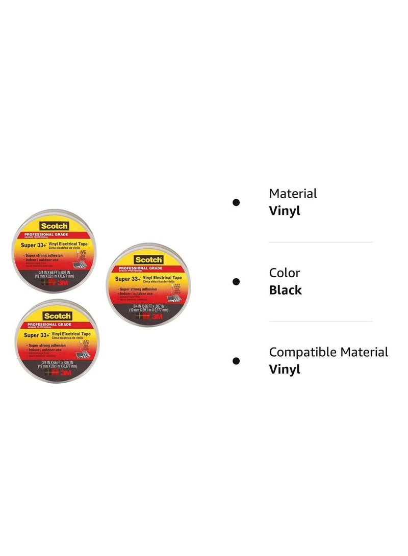 Scotch(R) 3M Scotch Super 33+ Vinyl Electrical Tape, .75-Inch by 66-Feet, PACK OF 3  - Image 2