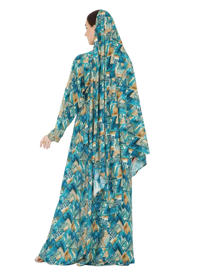 HANA & SARA LONG VISCOSE UNIQUE THREAD EMBROIDERY WITH STYLISH PRINTED ARABIC KAFTAN JALABIYA DRESS