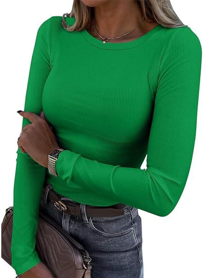 Autumn New European And American Fashion Women's Long Sleeve Stretch Round Neck Rib Slim T-shirt Top