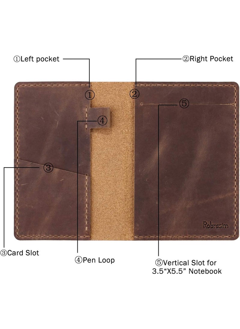 Robrasim Leather Journal Cover for 35 x 55 Pocket Size Notebook With Pen Loop Leather Cover Compatible with Rocketbook Notebook Mini Size  Brown  - Image 2