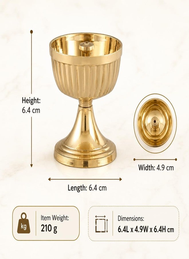 SACCH Pure Brass Pooja Diya Set of 2, Ribbed Pyali Deepak, Gold Finish Traditional Oil Lamp for Mandir, Diwali Decor & Gifting, 210 g Set Weight, 6.4 cm - Image 4