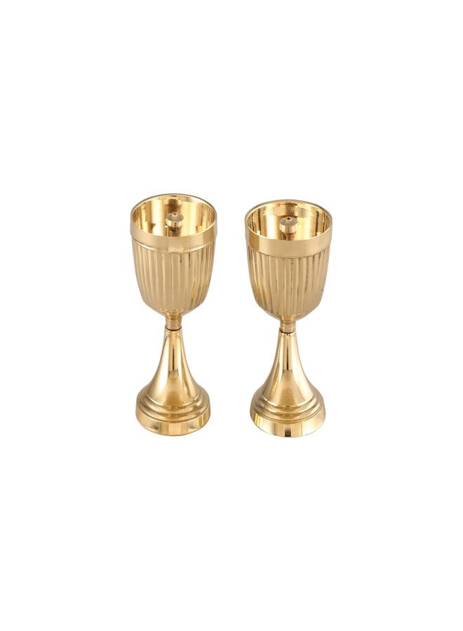 SACCH Pure Brass Pooja Diya Set of 2, Ribbed Pyali Deepak, Gold Finish Traditional Oil Lamp for Mandir, Diwali Decor & Gifting, 210 g Set Weight, 6.4 cm - Image 2