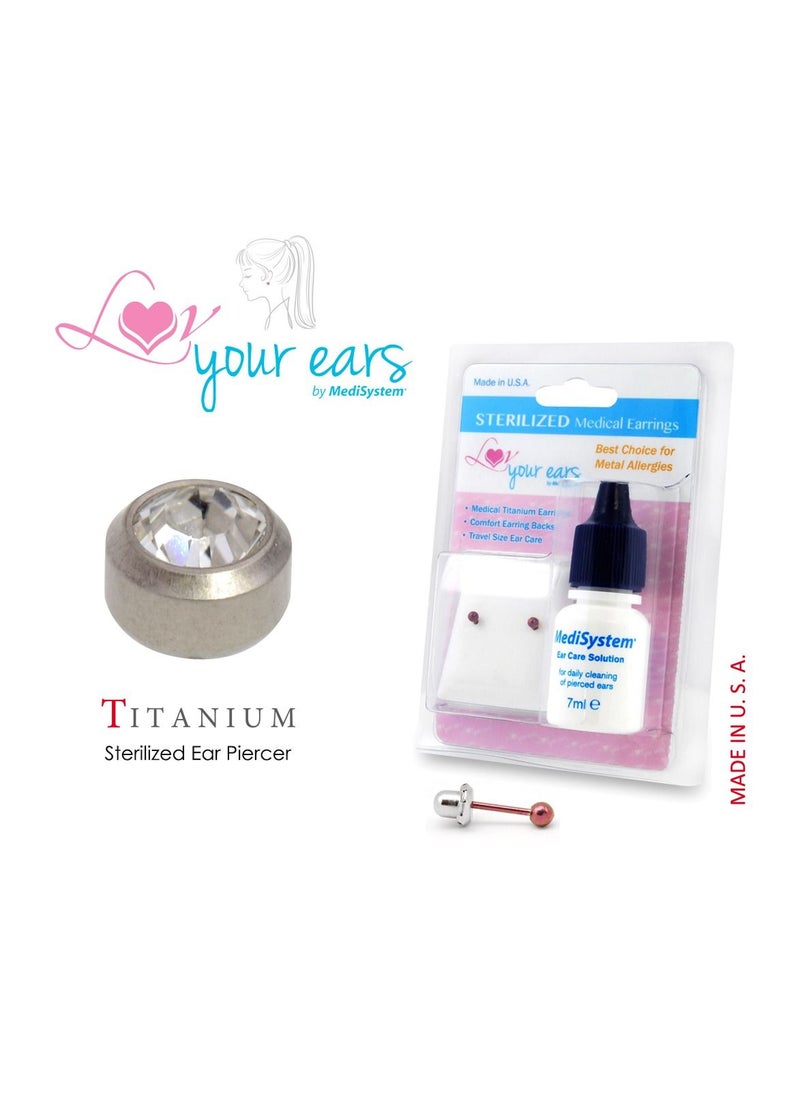 MediSystem Sterilized Medical Earrings Titanium 4mm Crystal Bezel, Made in USA  - Image 1