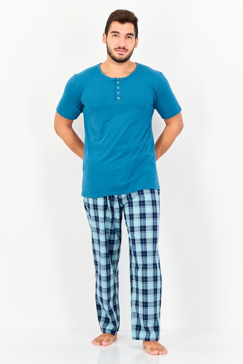 English Laundry Men 2 Pieces Short Sleeve Checkered Pajama Set, Multicolor - Image 1