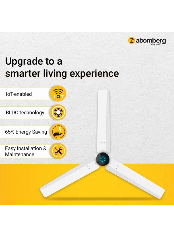atomberg Renesa Smart 1200mm BLDC Ceiling Fan with IoT & Remote | Energy Efficient Ceiling Fan | Ceiling fan for Living Room | High Air Delivery with LED Indicators (White & Black) - Image 3