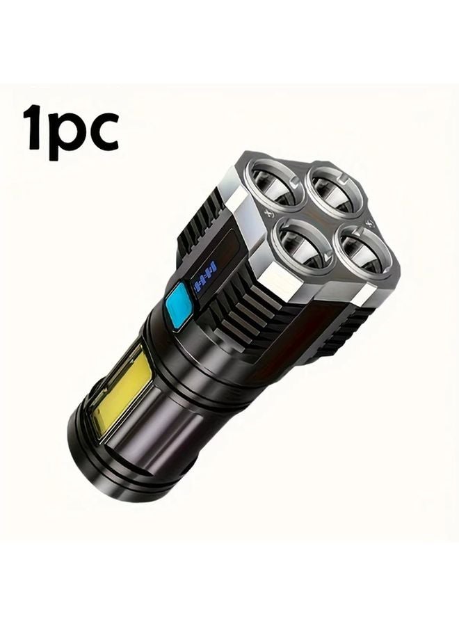 Black Rechargeable LED Handheld Quad Light Flashlight with Digital Display for Outdoor Camping Fishing Hiking - Image 1
