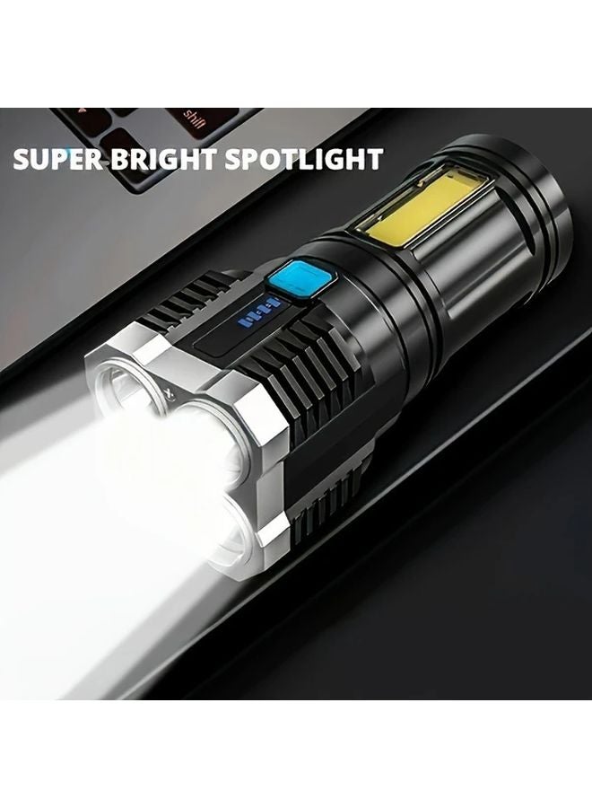 Black Rechargeable LED Handheld Quad Light Flashlight with Digital Display for Outdoor Camping Fishing Hiking - Image 5
