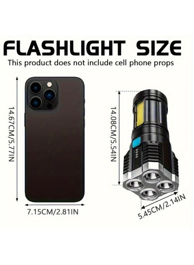 Black Rechargeable LED Handheld Quad Light Flashlight with Digital Display for Outdoor Camping Fishing Hiking - Image 4