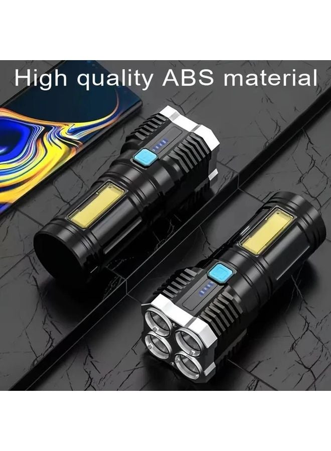 Black Rechargeable LED Handheld Quad Light Flashlight with Digital Display for Outdoor Camping Fishing Hiking - Image 3