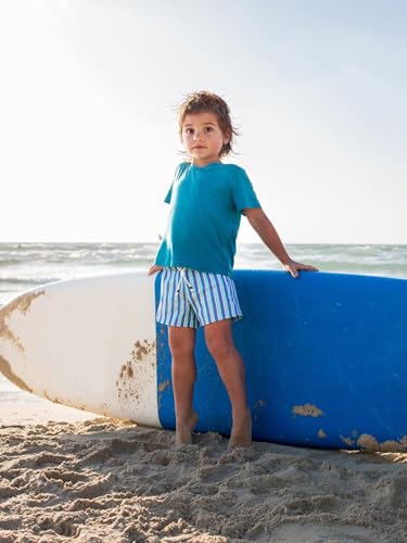 SURF CUZ Boys Swim Trunks with Boxer Brief Liner 2 in 1 Toddler Stretch Swimsuit Shorts Quick Dry Swimming Bathing Suit Blue Orange Stripes 7 - Image 2