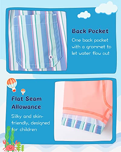 SURF CUZ Boys Swim Trunks with Boxer Brief Liner 2 in 1 Toddler Stretch Swimsuit Shorts Quick Dry Swimming Bathing Suit Blue Orange Stripes 7 - Image 5